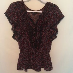 XXI Sheer Floral top. Elastic waist. Sz L